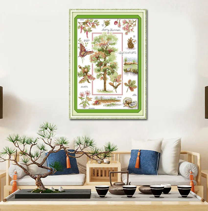 Cross-stitch Complete Set Botanical Garden Pattern Stamped Printed Counted Unprinted Cloth DMC Needlework Home Decor