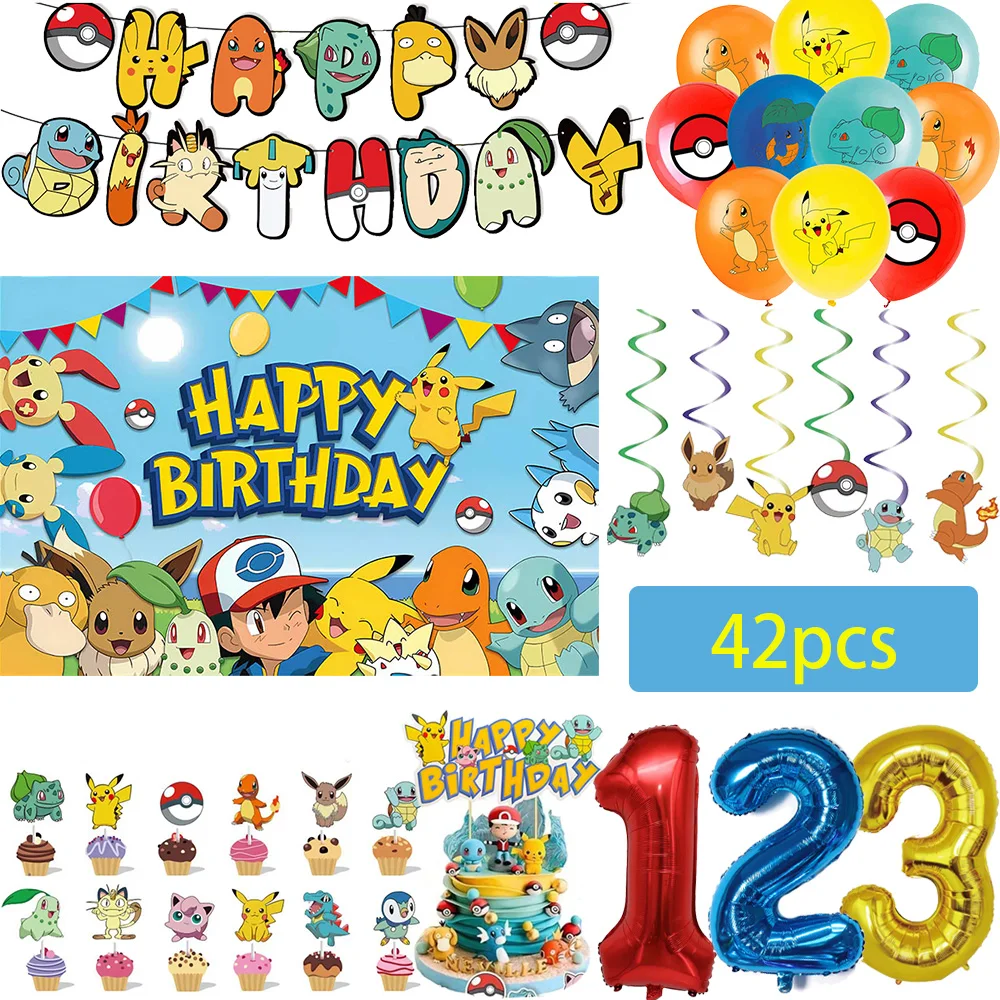 42pcs-pokemon-birthday-decoration-package-pikachu-32in-number-balloons-pink-purple-kids-birthday-gift-baby-shower-party-supplies