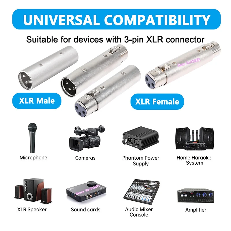 3 Needle Ｍale to Male Xlr Connector Adaptor 3 hole 3Pin Female Cannon xLR extend Plug 3P 3 Pin XLR Male Female Adapter Connector