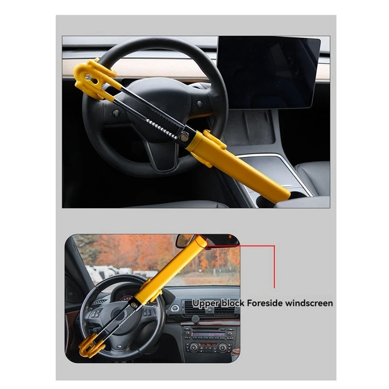 Cerradura para volante, dispositivo antirrobo, cerradura para rueda, ganchos dobles retráctiles, cerradura para coche con 2 llaves para seguridad del coche