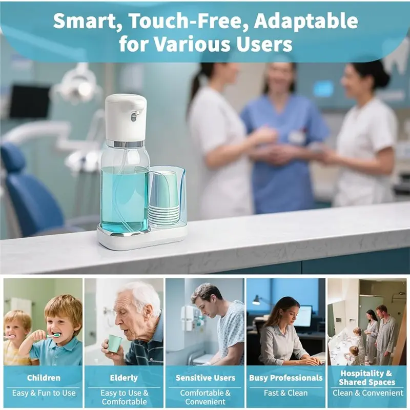 Dispenser Automatico di Collutorio A97G, Elettrico Intelligente, per Set Bagno, Include Contenitore per Collutorio da 25 Oz