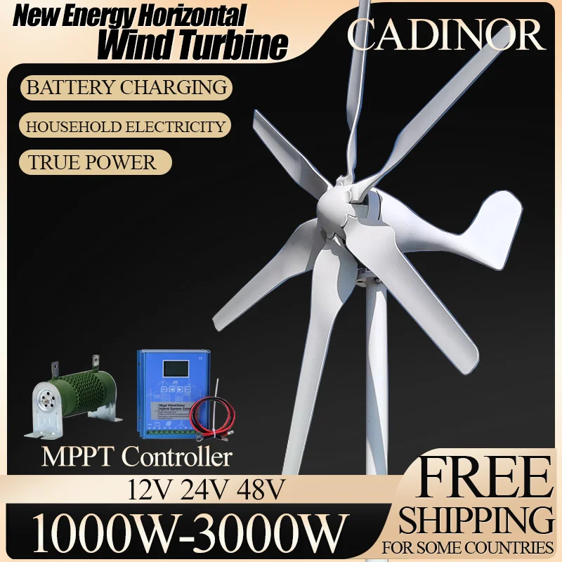 New Arrival 1000W-3000W New Energy Horizontal Wind Turbine Generator Free MPPT Controller 12v 24v 48v Low Noise Small Windmill