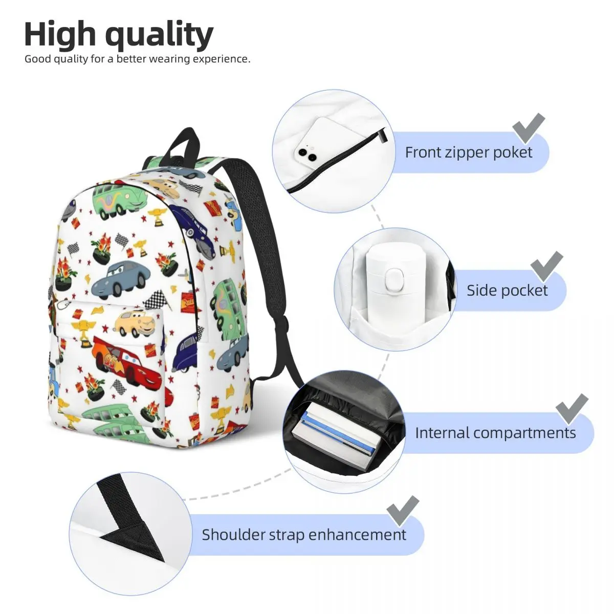 Life Is A Highway Lightning McQueen Casual Backpack Durable Student Hiking Travel Cars Daypack for Men Women Laptop Shoulder Bag