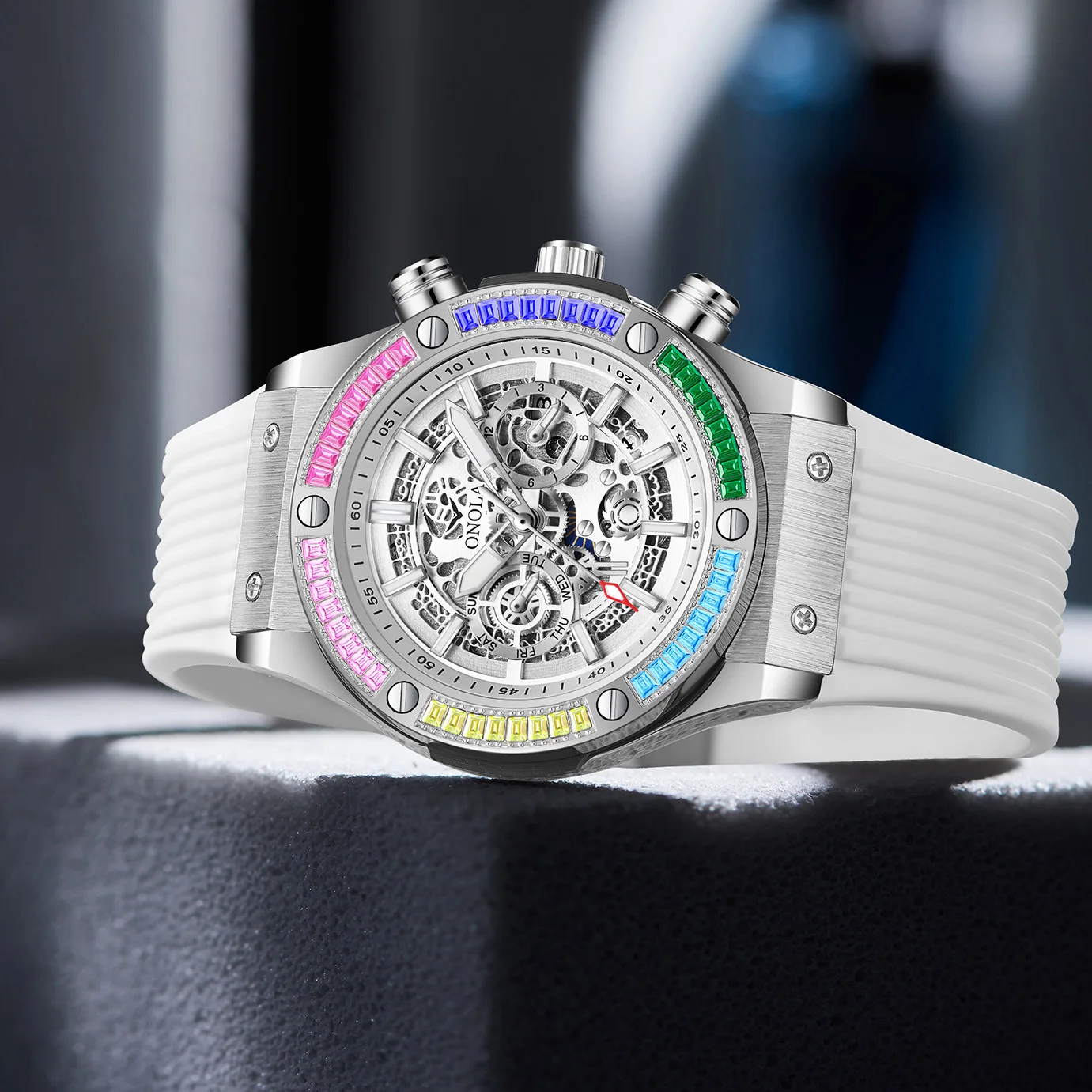ONOLA Orologio meccanico automatico di lusso per orologi sportivi da uomo impermeabili Moda Arcobaleno Diamante AAA Orologi da polso Reloj 2023 Nuovo