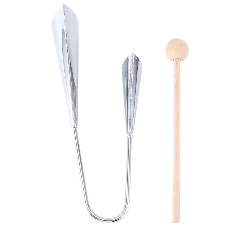 Two Tone Metal Rhythm Percussion Instrument With Drumstick Binaural Cowbell Horn Brand New