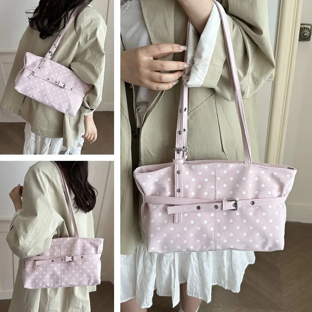 Damen-Tragetasche mit Polka-Dots, große Kapazität, Schulterhandtasche, Vintage, lässig, für Pendler und Einkäufe – Detail 16