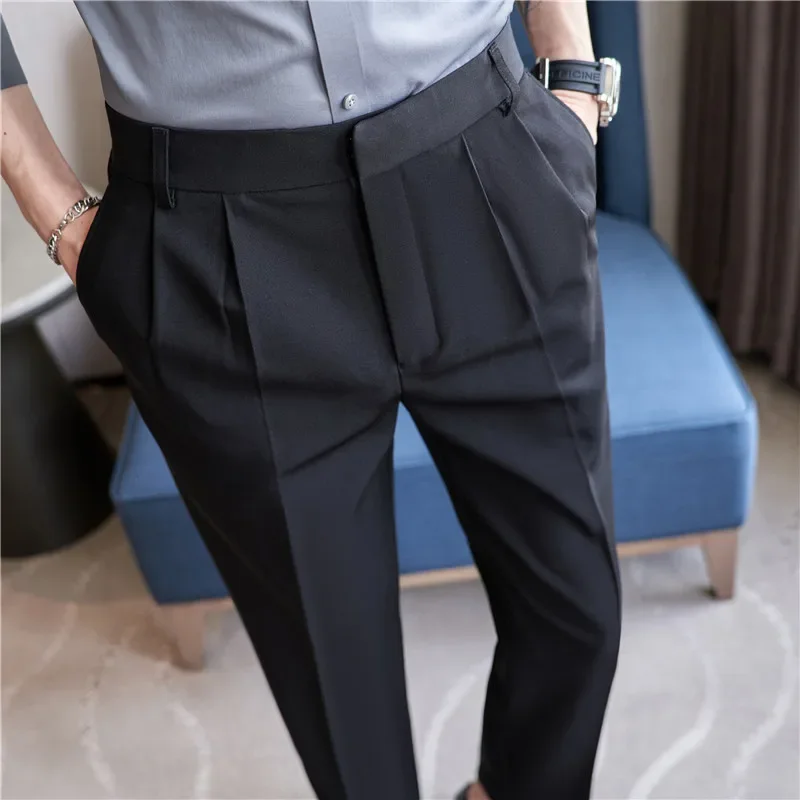 Men Suit Pants 2024 Autumn British Style Slim Fit Solid Casual Pantalon Homme Wedding Party Formal Dress Trousers Men Clothing