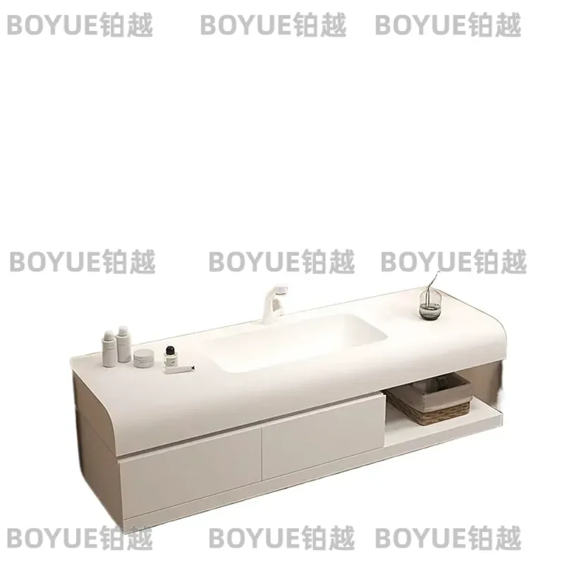 Soft Touch Integrated Bathroom Sink Vanity with Smart Mirror Cabinet Modern Wall Mounted Washbasin Storage Combo