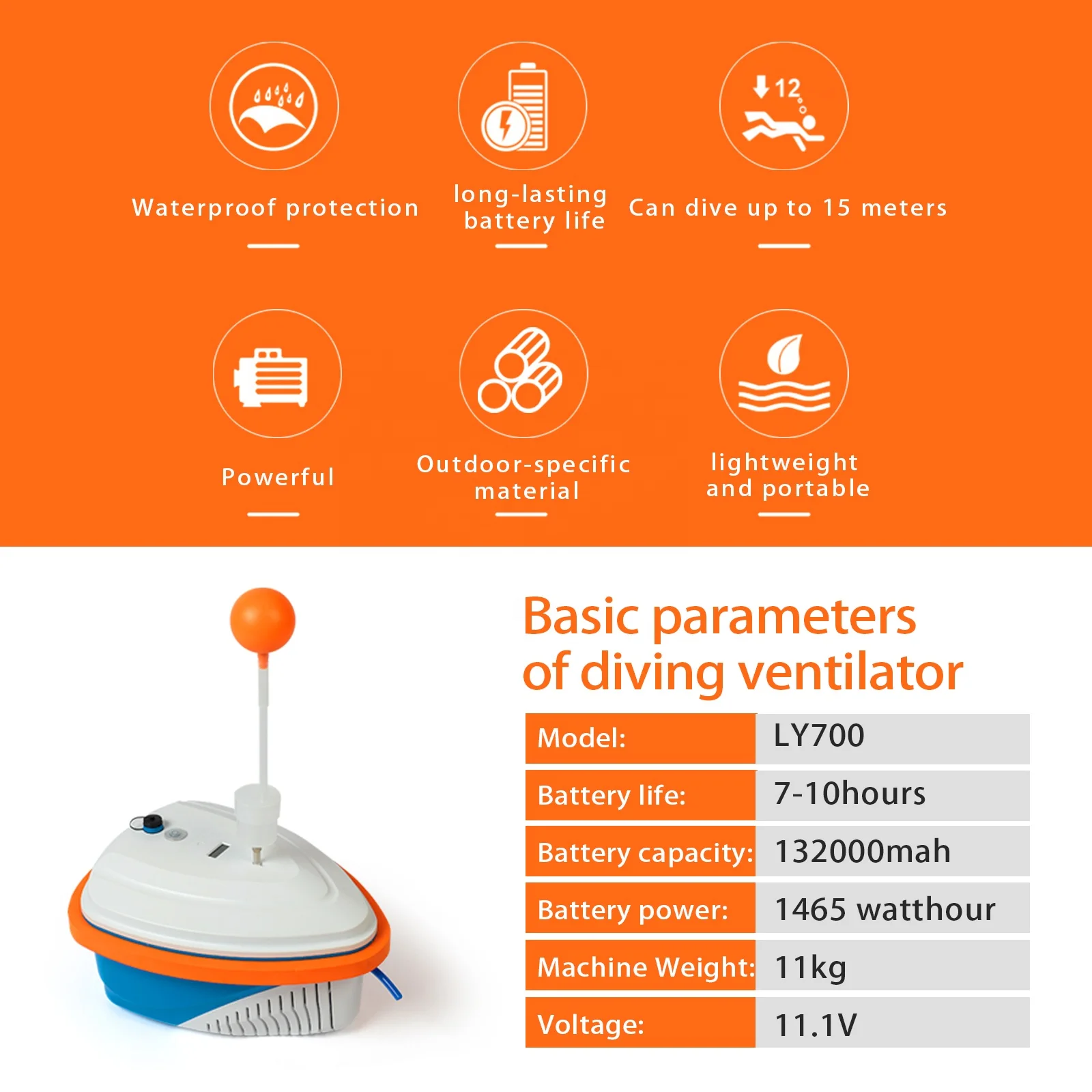 TUXING LY450 High Quality 15Meters 4.5-6 Hours Underwater Scuba Equipment Snorkeling Portable Breathing Air Diving Ventilator