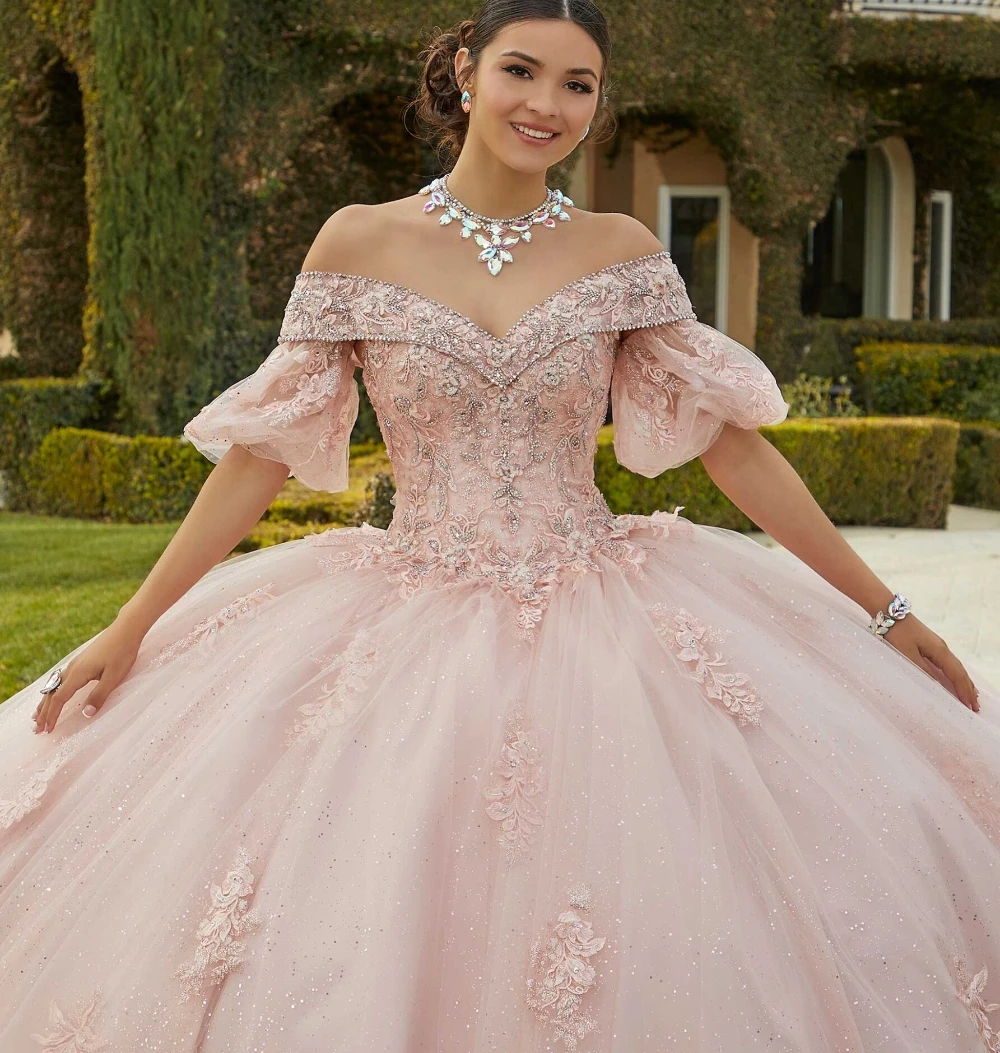 EVLAST personalizado Rosa Sage vestido para quinceañeras Flora apliques cuentas De encaje manga desmontable Vestidos De XV Años TQD105