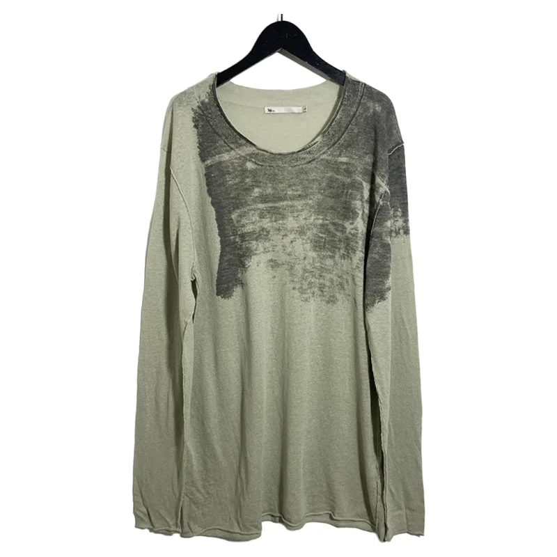 

Мужской трикотажный повседневный топ из смеси хлопка и льна с обратной прошивкой на манжетах, удобный дышащий длинный круглый свеч Ne