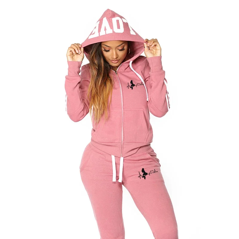Lässige Sets für Frauen 2 Stück Reiß verschluss Damen Trainings anzug Jogging anzug Kapuze bequeme Herbst Wintersport Pullover Sweatshirt