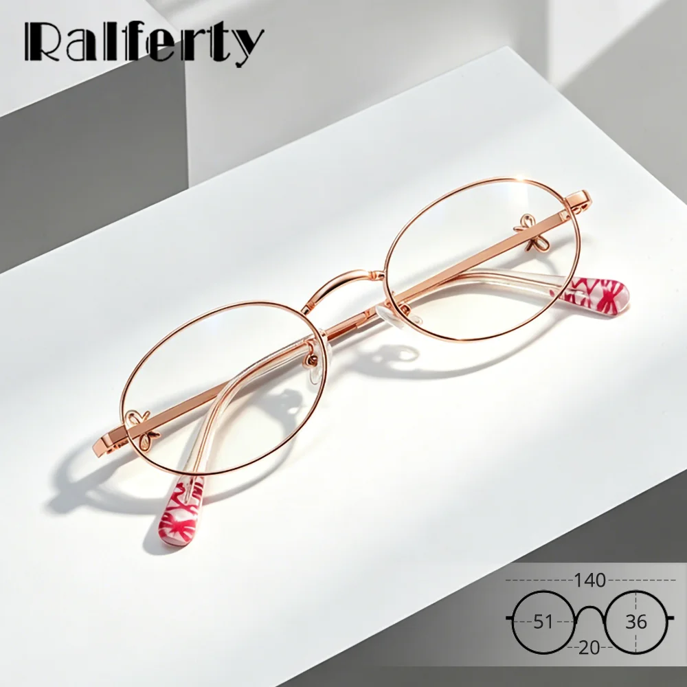 Ralferty Oval Gold Wire Eyeglasses Frame Women Blue Light Glasses Female Bowknot Design New Fashion Prescription Glasses Frame