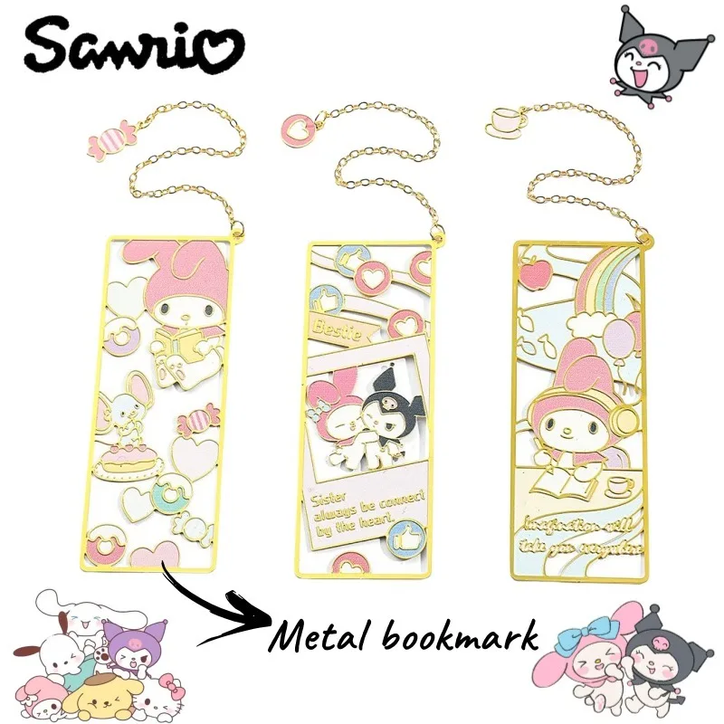 

New Sanrio My Melody Kuromi Cartoon Cute Hollow Metal Bookmark Creative Kawaii Girly Heart Student Stationery Gift Wholesale