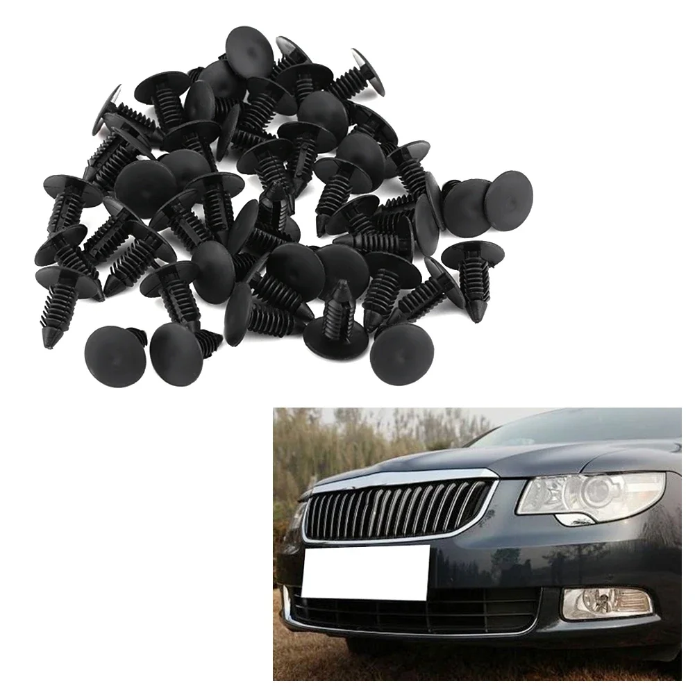 

50pcs Car Bumper Plastic Rivet Fastener Retainer Trim Push Pin Clip Black