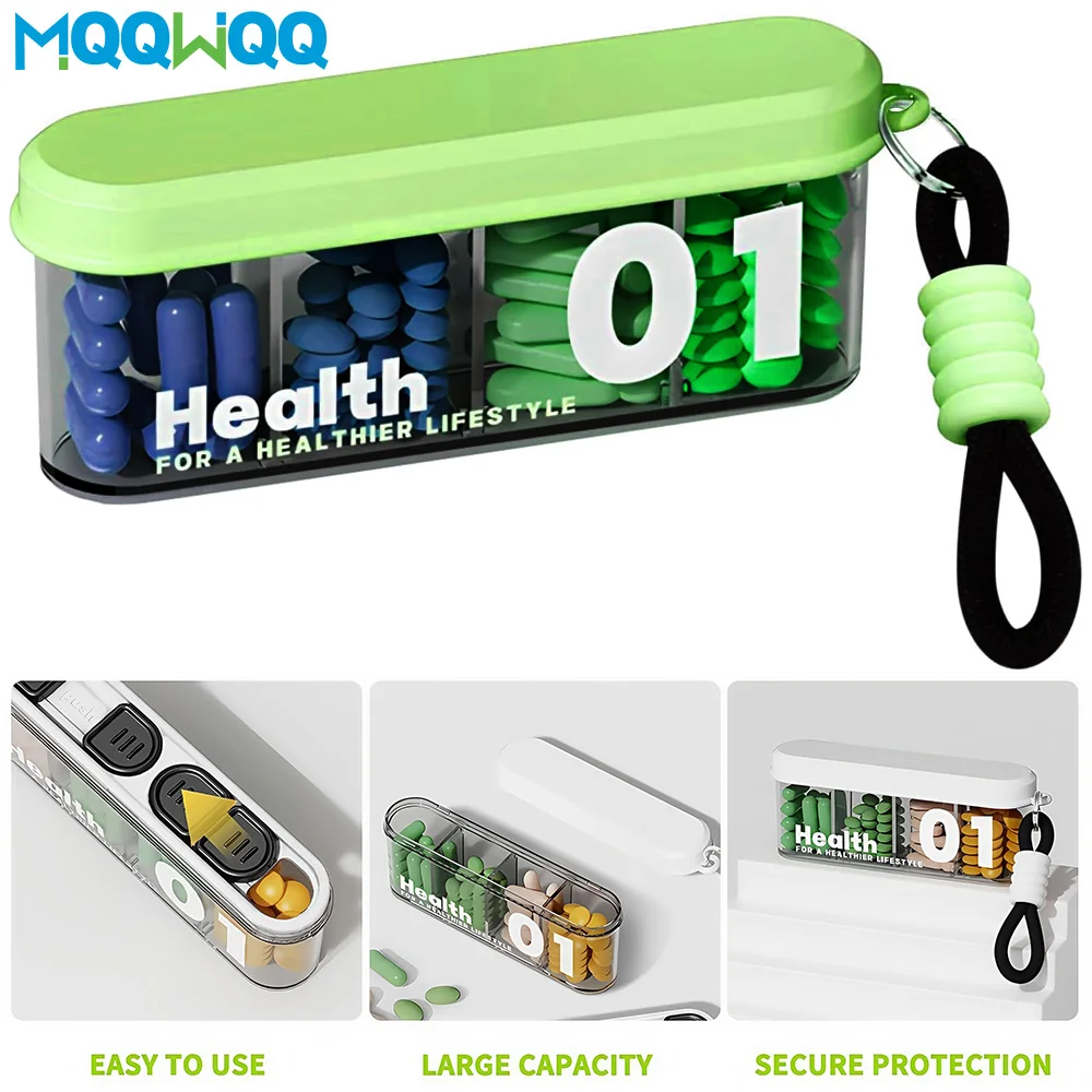 

1PCS Small Pill Case Travel Pill Box,Portable Pill Organizer for Pocket 4 Compartments,Daily Compact Medicine Holder for Vitamin