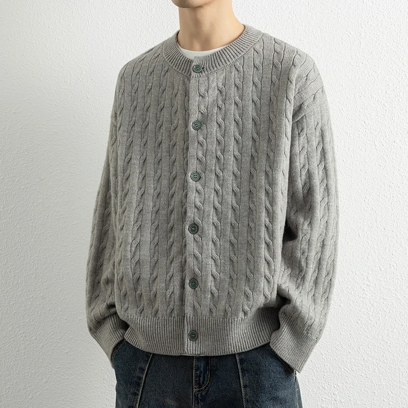 Men Korean Style Red Knit Cardigan Men Round Neck Loose Sweater Trendy Couple Sweatercoats Matching Fashion Outerwear