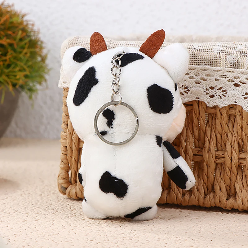 11cm Plush Cow Toy Keychain Soft Plush Filling Good Elasticity Doll Cartoon Animal Key Ring Pendant Bag Decoration Birthday Gift