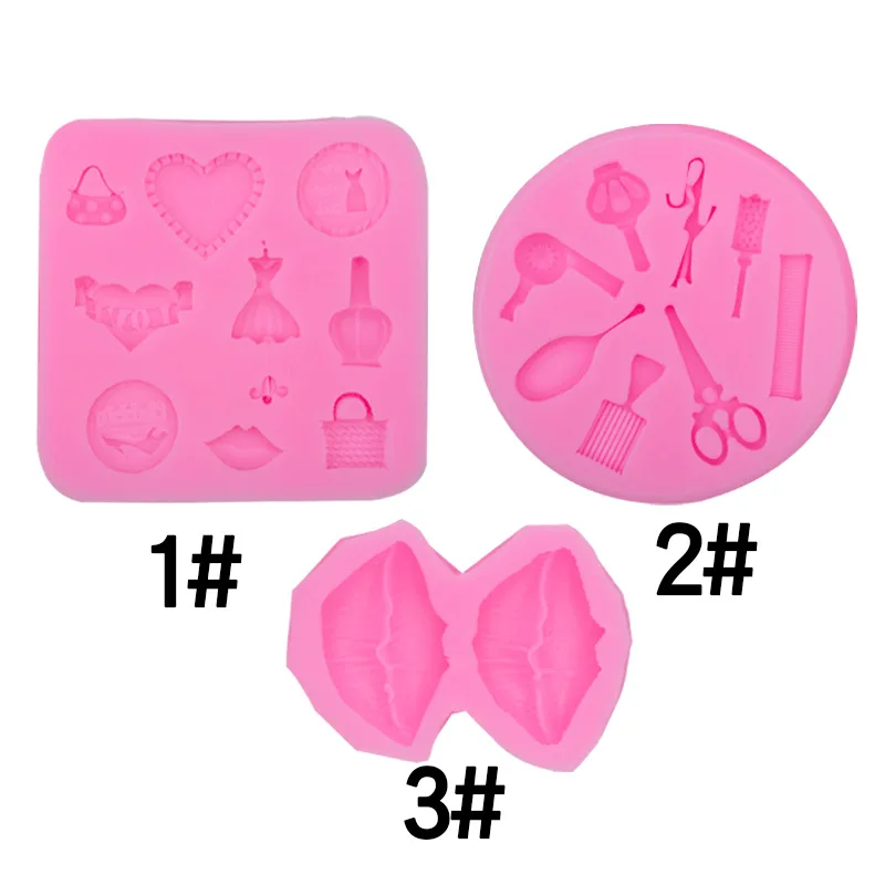 Scissors Comb Hair Dryer Hair Dressing Tool Fondant Baking Silicone Mold Perfume Bottle Bag Love Sexy Lips Resin Mould