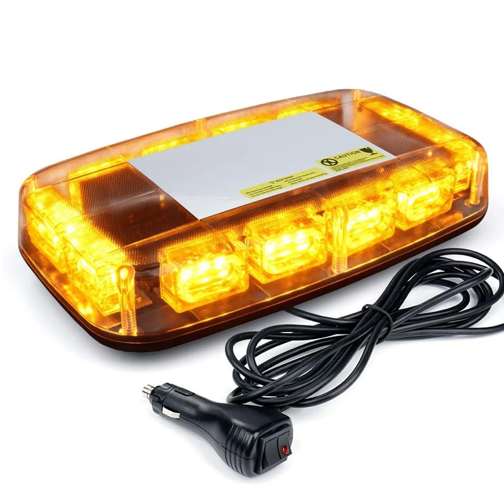 Car Rooftop Strobe Beacon Light 48LED Amber White Magnetic Emergency Flashing Warning Caution Mini Lights Bar for 12/24V Vehicle