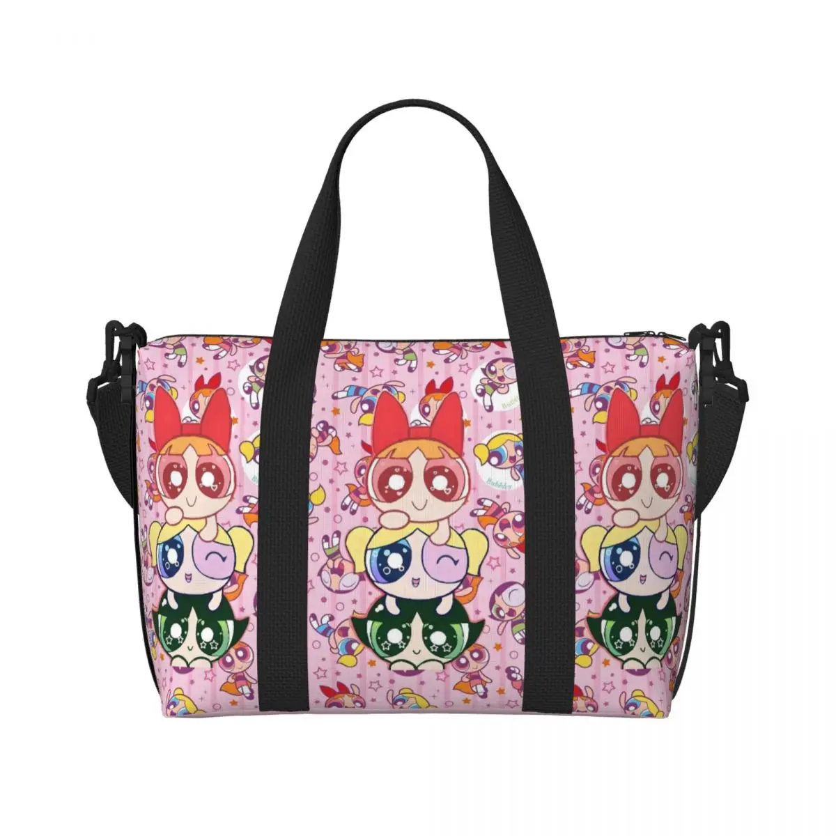 

Custom The P-PowerPuffs Girls Beach Tote Bag for Women Extra Large Gym Carry On Cute Girls Travel Shopping Bags