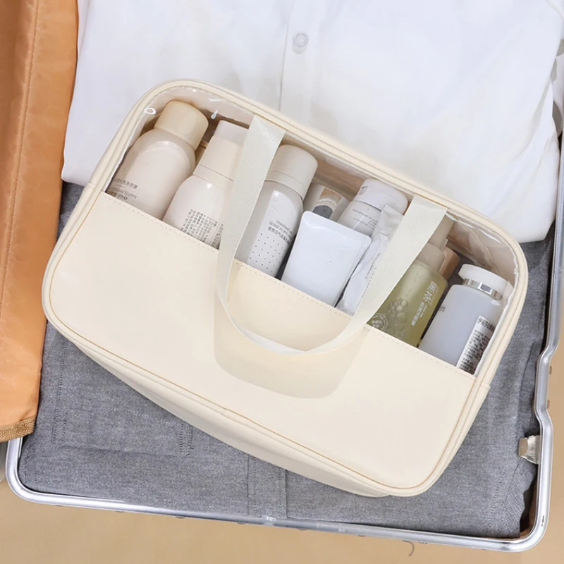 Bolsa de maquillaje portátil impermeable para mujer, bolsas de cosméticos de almacenamiento, bolsa de viaje translúcida, estuche organizador de maquillaje