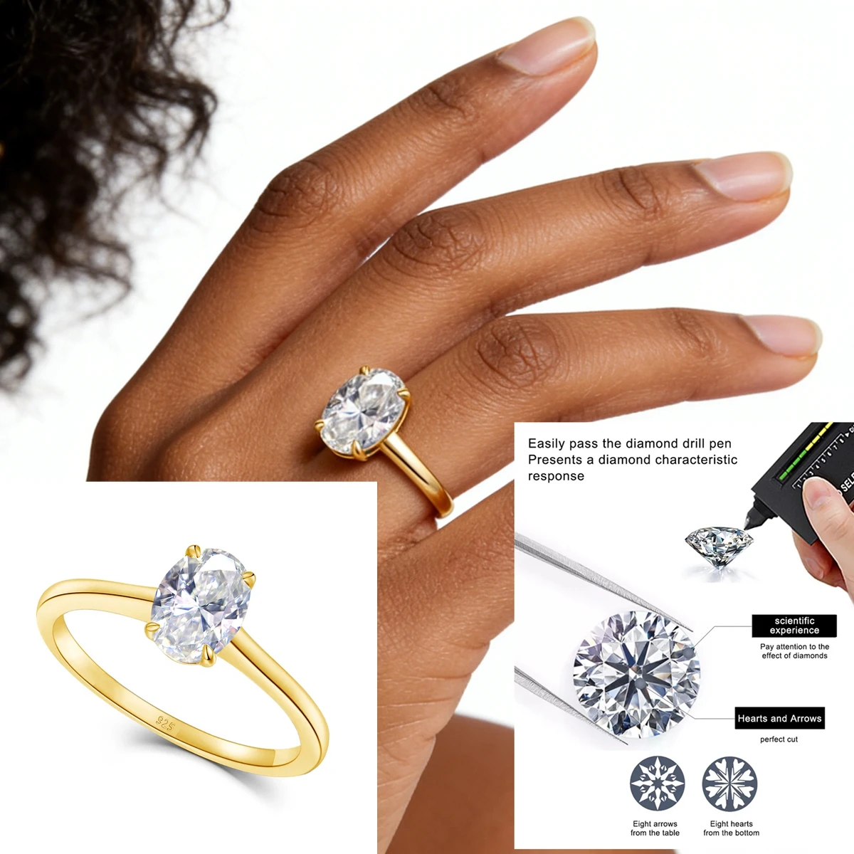 

Кольцо с овальным муассанитом в оправе с четырьмя крапанами, из стерлингового серебра 925 пробы, для помолвки и свадьбы, для женщин, ювелирное украшение на годовщину, подарок