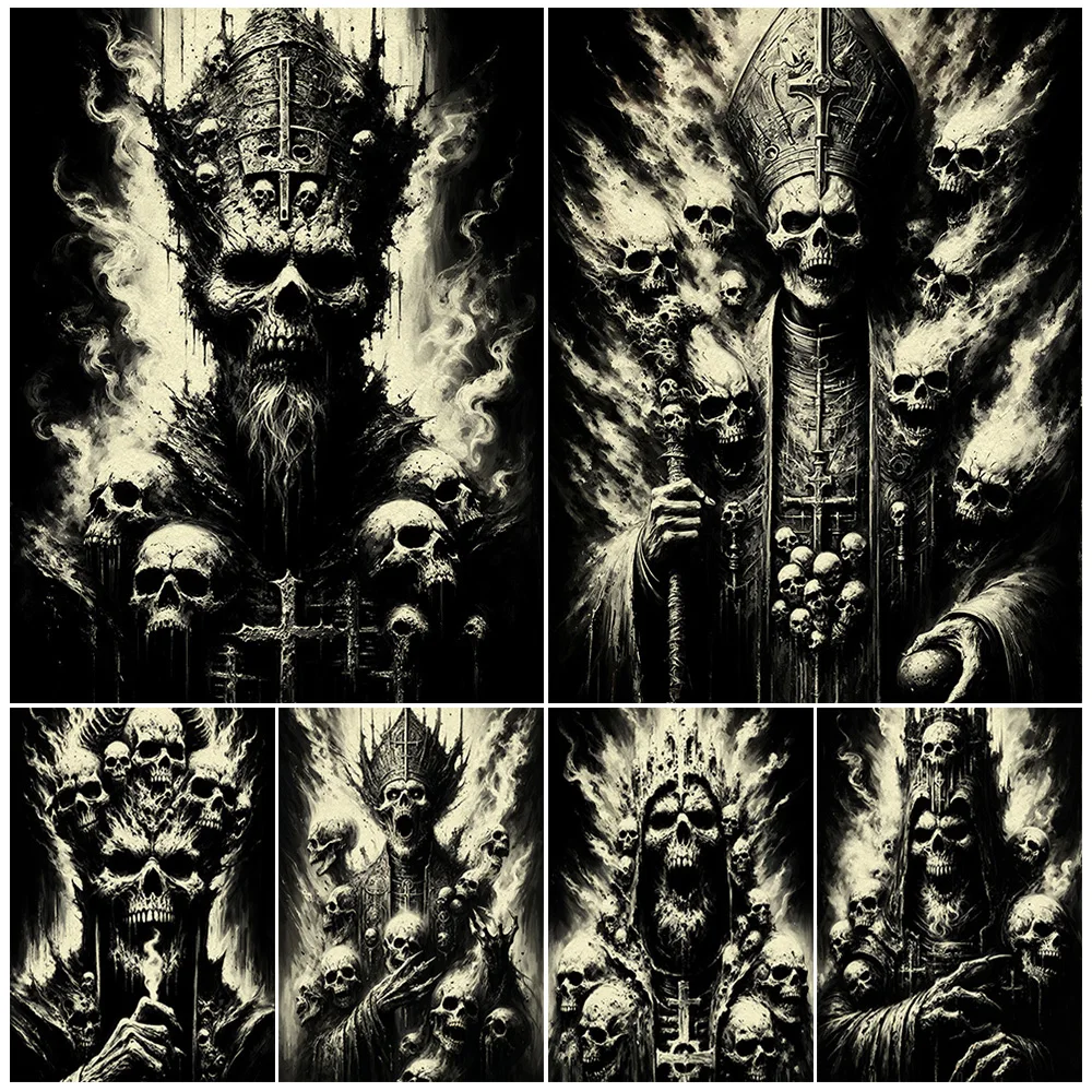 

Creepy Skeleton Bishop,Vintage Wall Art Canvas Painting, Horror Pagan Witchcraft Shaman, Gothic Art Poster And Print, Home Decor