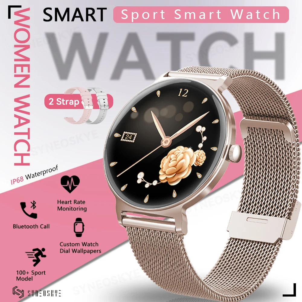 

Роскошные умные часы SYNEOSKYE для женщин, 1,27-дюймовый экран Super HD, Bluetooth, спортивный режим, IP68, водонепроницаемые умные часы для Android iOS