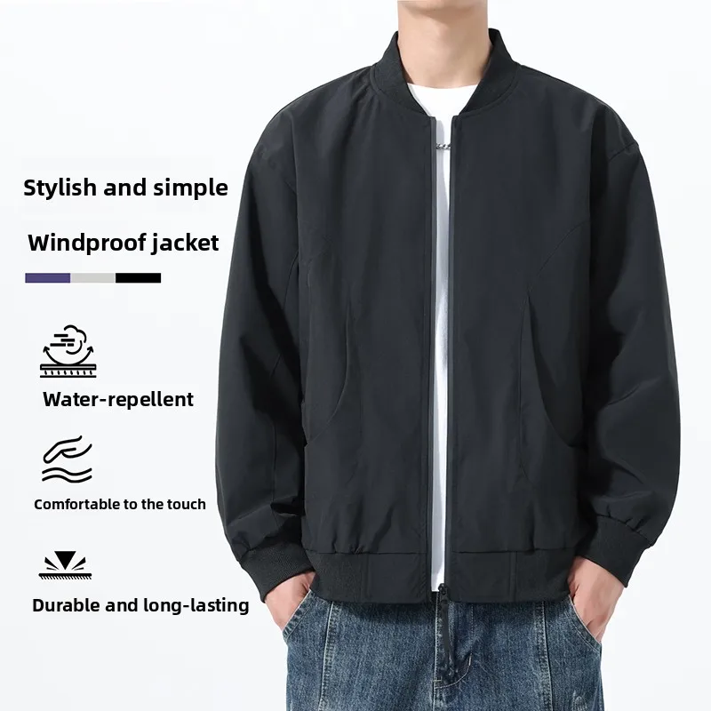 

Casual Loose Men's Jaet Spring Autumn American Sle Windproof Baseball Collar Outerwear Comfortable Polyester Fiber