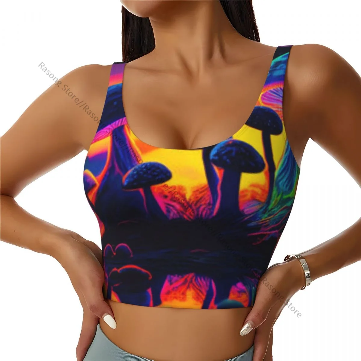 

Yoga Vest Women Gym Sports Crop Tops Magical Psychedelic Mushrooms Streetwear Workout Breathable Tank Top Female