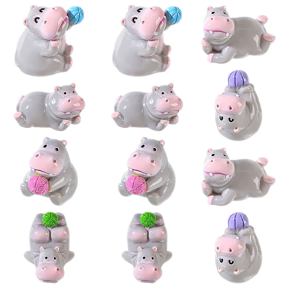 

12 шт. очаровательных миниатюрных фигурок бегемотов из смолы для украшения кексов, сувениров для вечеринок, декора кукольных домиков, миниатюрных ландшафтов