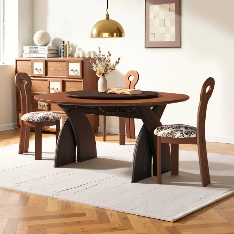 Wooden Telescopic Dining Table With Variable Round Table And Ancient Style Folding Dual-use 2026 New Dining Table For Home