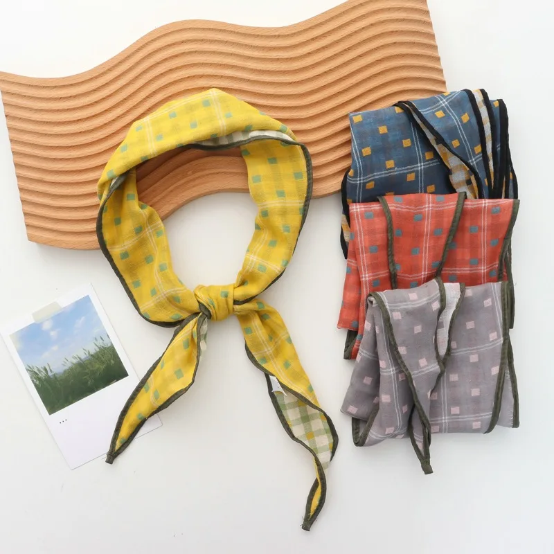 

New Artistic Plaid Double-Sided Triangular Binder Soft Comfortable Neck Sun Protective Concealer All-Match Small Scarf for Women