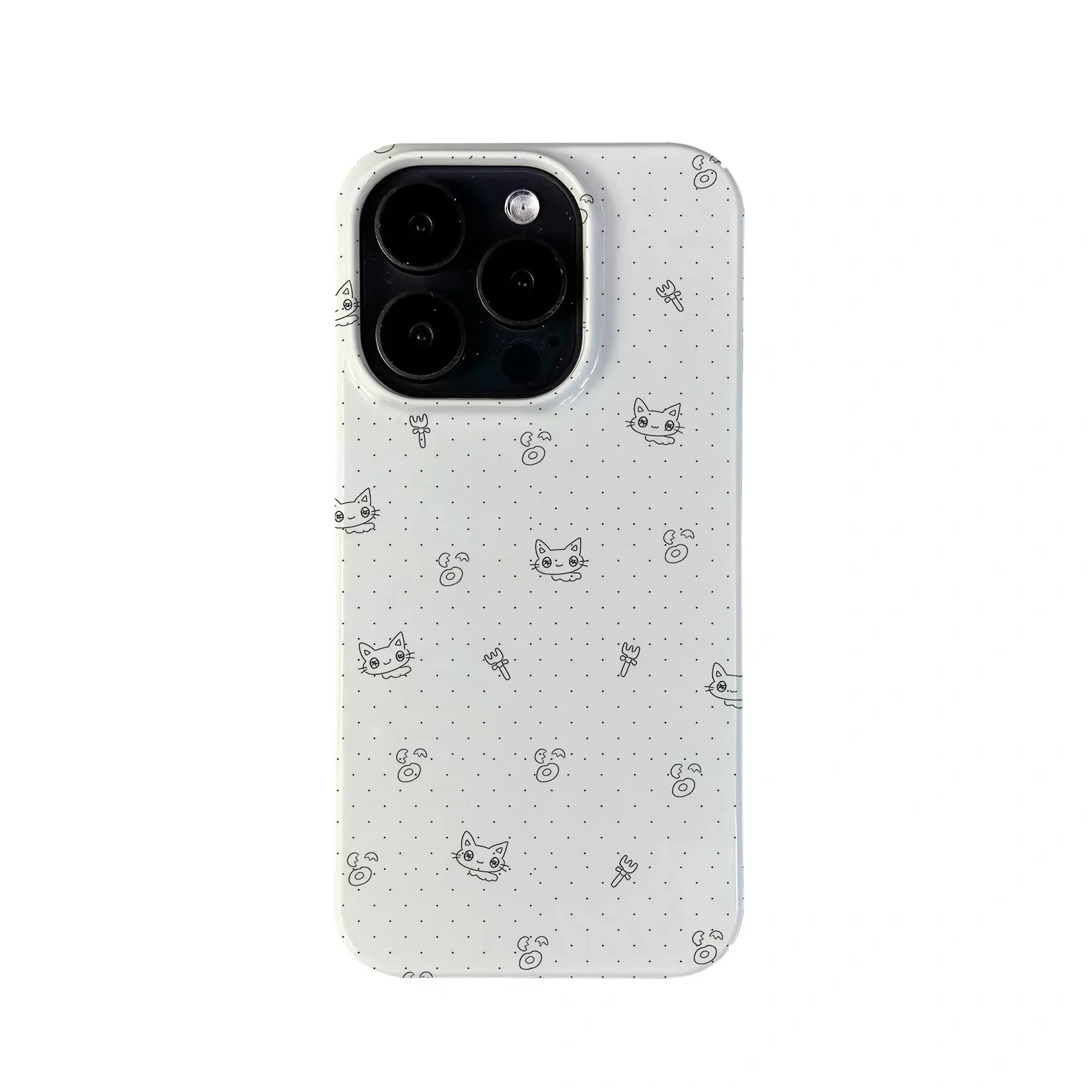 

Ins Korean White Polka Dot Cat Phone Case for IPHONE 17 Air 16E 15 PROMAX 14 Plus 13 12 MINI 11PRO 16Plus XR Acrylic Phone Cover