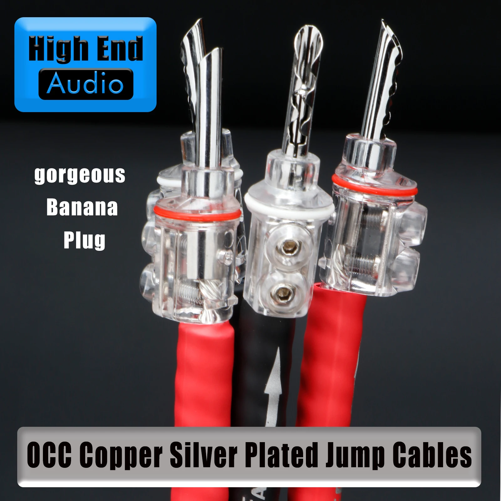 Preffair 4pcs HIFI 6Core OCC Silver plated Speaker Bridge Audio Cable PTFE Insulation with Rhodium plated banana/y spade plug