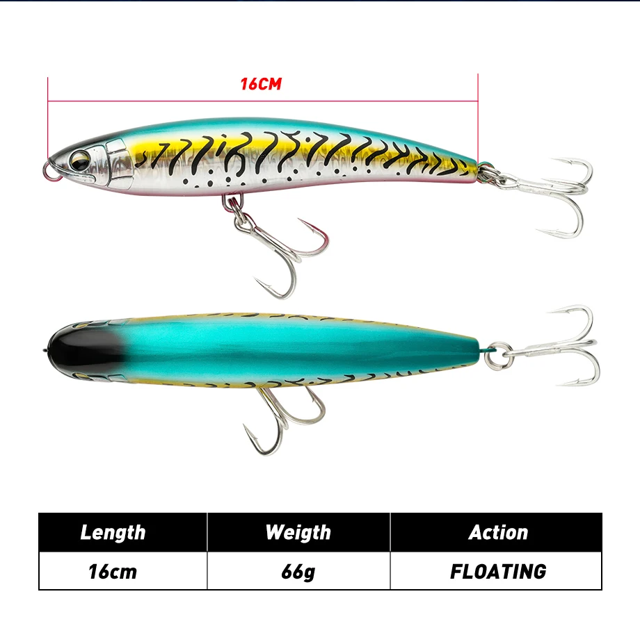 Floating Pencil Wobbler 16cm 66g Fishing Lure Minnow Lure Hard Bait Quality Fishing Tackle