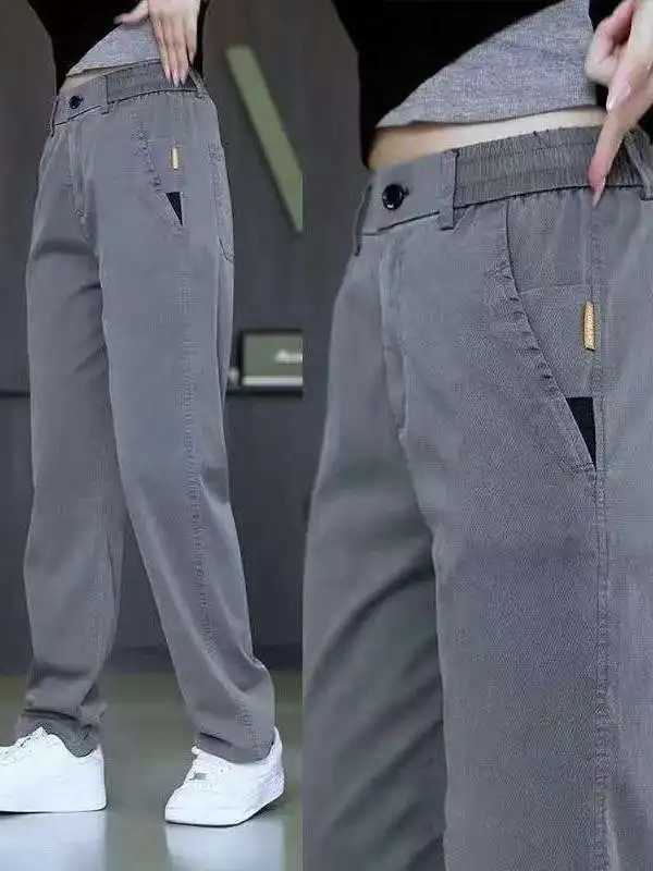 

Loose Straight Leg Work Trousers Men's Lightweight Casual Pants Elastic Waist Work Long Trousers Summer Wear
