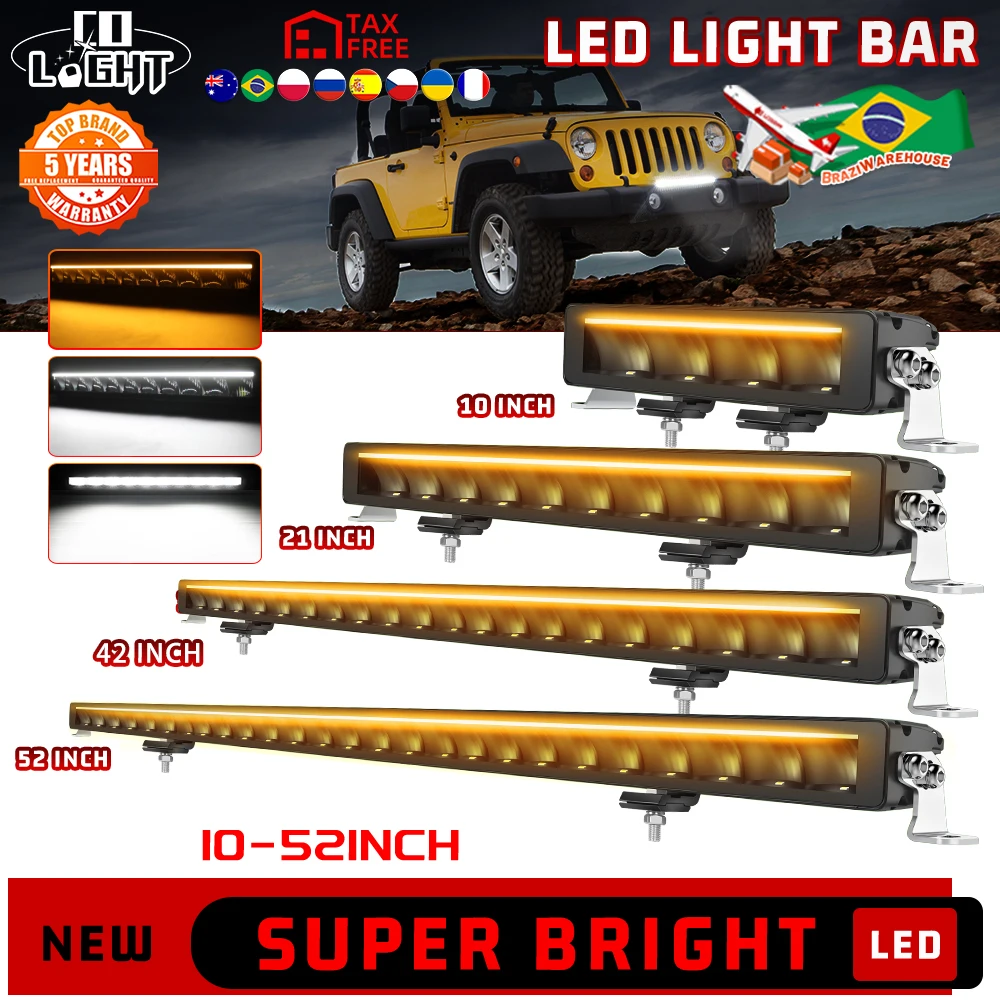 CO LIGHT 42 inch Single Row Off Road LED Driving Roof Bumper Light Bars DRL 2 Style Mounting Brackets for Off road ATV UTV SUV