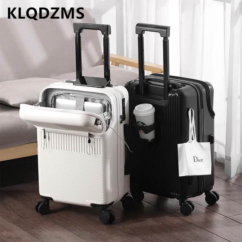 KLQDZMS 20"22"24"26 Inch High Quality Luggage Front Opening Trolley Case Business Boarding Box Lightweight Rolling Suitcase