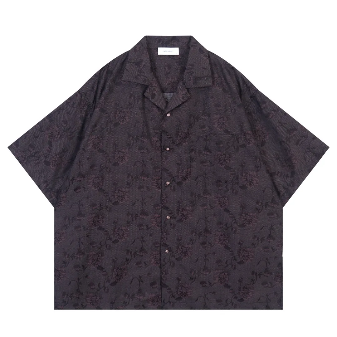 

Summer cardigan dark jacquard short sleeve shirt for men and women the same Japanese vintage loose casual texture shirt
