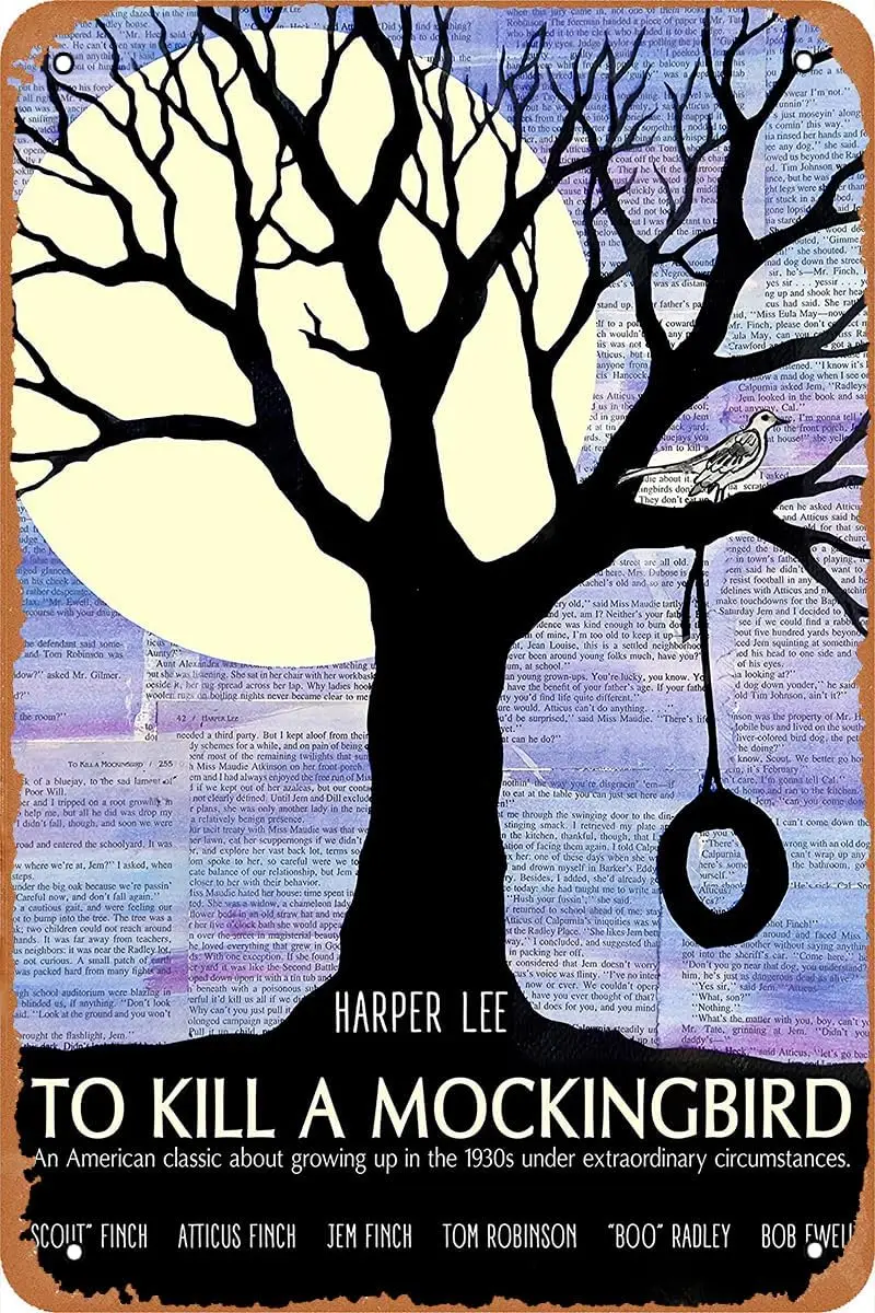 To Kill a Mockingbird Novel Movie Poster Vintage Look Metal Sign for Cafe Bar Man Cave Bedroom Home Wall Art Decor Gift Retro Ti