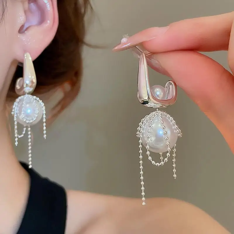 1Pair Mesh Rose Water Drop Pearl Earrings for Women French Court Style Imitation Pearl Tassel Earrings Luxury Party Jewelry Wed