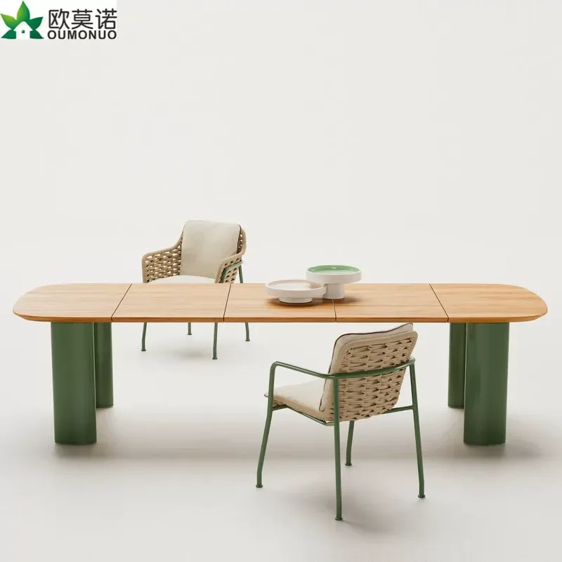 Nordic Rattan Outdoor Dining Table Chair Set Homestay Villa Hotel Cafe Long Leisure Furniture Combination