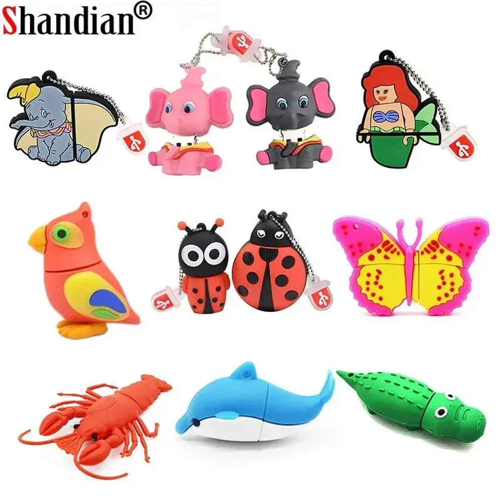 

Elephant USB Flash Drives 64GB Mermaid Ladybird Pen Drive 32GB Butterfly Memory Stick 16G Lobster Dolphin Pendrive Creative Gift