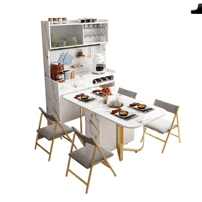 Aparador de comedor multifuncional con mesa de comedor plegable retráctil y sillas combinadas, aparador de comedor pequeño