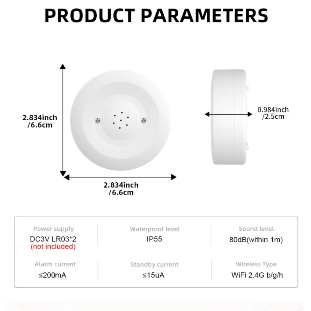 Wireless water sensor leak detector with For Smart app connection for real time monitoring and leak notifications