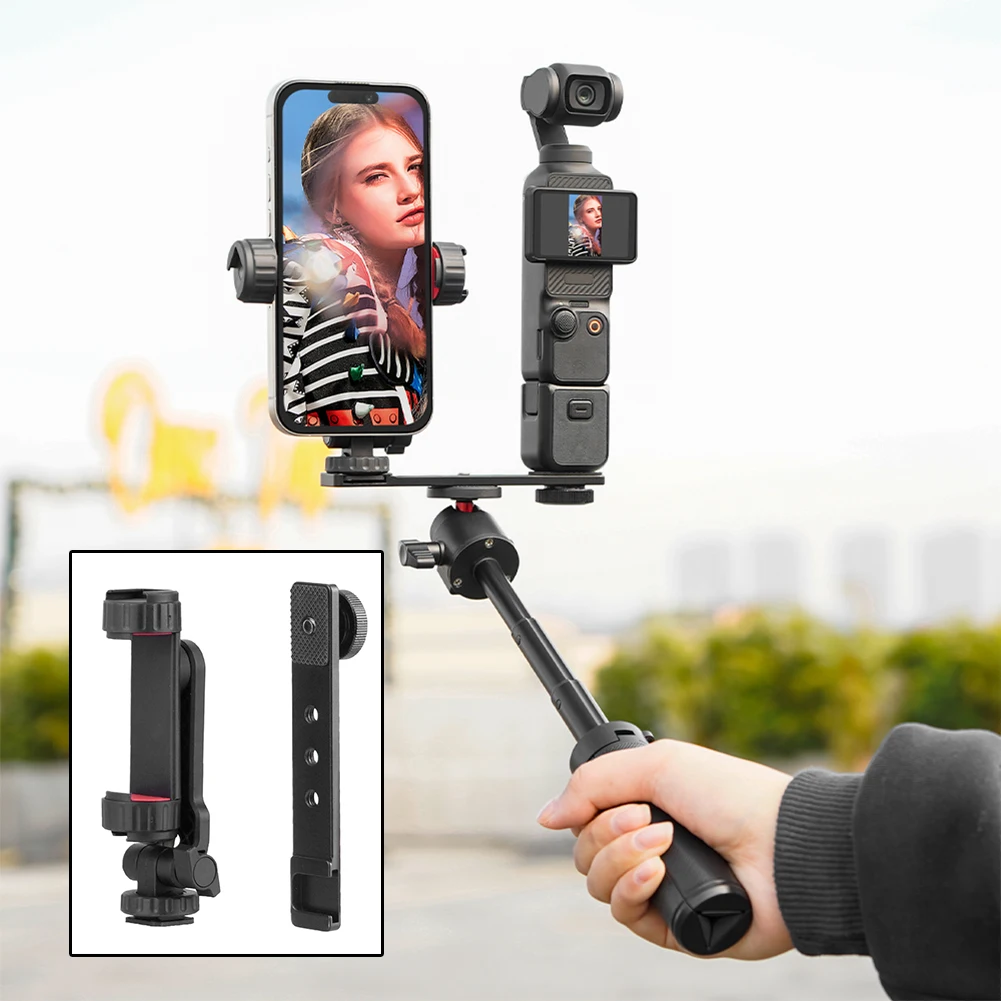 مشبك هاتف دوار محمول لـ DJI Osmo Pocket 3 ملء ضوء ترايبود كليب مشبك الهاتف مع برغي 1/4 بوصة والحذاء البارد #2