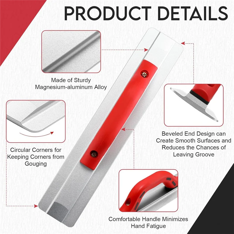 -A89Z 16 بوصة نهاية مشطوفة المغنيسيوم تعويم اليد مع مقبض أحمر ناعم أدوات تشطيب الخرسانة المغنيسيوم يطفو الخرسانة