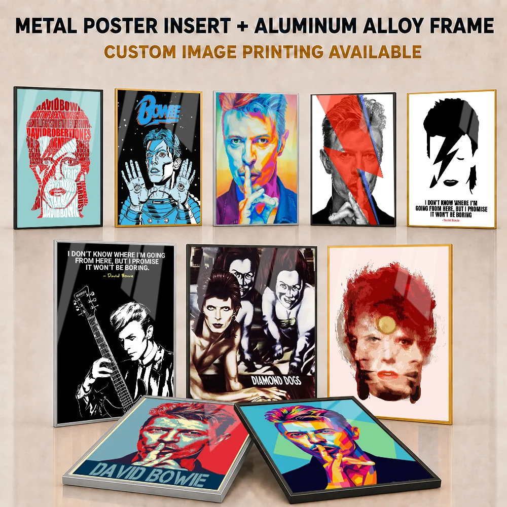 David Bowie Framed Aluminum Metal Poster Customized Photo Iconic Rock Legend Tribute Style Wall Art For Man Cave Collector Gift